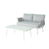 Mariano Steel Loveseat and Table, Off White+Grey