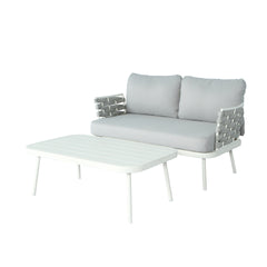 Mariano Steel Loveseat and Table, Off White+Grey