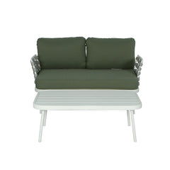 Mariano Steel Loveseat and Table, Off White+Green