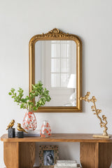 23.5x37.5" Decorative Arched Wall Mirror With Ornate Gold Crest Design