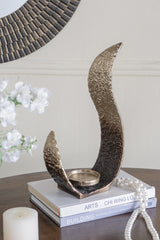 7.9x3.5x14.6" Sculptural Metal Pillar Holder With Ombre Gold And Bronze Finish