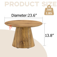 Natural Wood Grain MDF Round Coffee Table - 23.6" Diameter, 13.8" Height.Natural Wood Grain Texture Sticker,Exquisite Wood Grain Surface,Flexible MatchingMRound Tabletop Design.