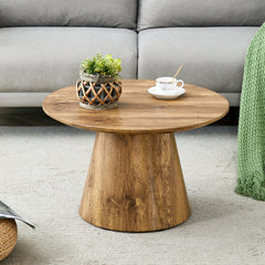 Natural Wood Grain MDF Round Coffee Table - 23.6" Diameter, 13.8" Height.Natural Wood Grain Texture Sticker,Exquisite Wood Grain Surface,Flexible MatchingMRound Tabletop Design.