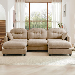 Modular Sectional U Shaped Couch With Ottoman, Premium Chenille Fabric,With 2 Throw Pillows, High-Density Foam Tufted Cushion Backrest Design,Easy Install,Fits Bedrooms, Reading Nooks,Camel