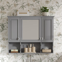 35'' x 28'' Wall Mounted Bathroom Medicine Cabinet, Modern Bathroom Wall Cabinet with Mirror, Mirror Cabinet with Open Shelves