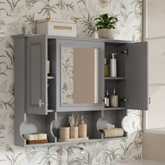 35'' x 28'' Wall Mounted Bathroom Medicine Cabinet, Modern Bathroom Wall Cabinet with Mirror, Mirror Cabinet with Open Shelves