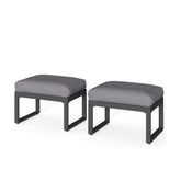 Set of 2 26" All-Weather Aluminum Patio Ottomans Footrests with Thick Gray Cushions