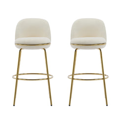 Rio Claro Indoor Metal Upholstered Barstool, Gold Finished Frame and Beige Upholstery, Set of 2