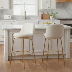 Rio Claro Indoor Metal Upholstered Barstool, Gold Finished Frame and Beige Upholstery, Set of 2