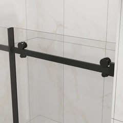 Goodyo 48" W x 72" H Sliding Shower Door, Frameless Sleek Glass Shower Door, 1/4" (6mm) Thick Tempered Clear Glass with Easy-clean Coating, Stainless Steel Hardware, Matte Black