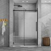 Goodyo 48"x72" Frameless Sliding Shower Door Combo w/ 48"x32" White Acrylic Shower Base, 1/4" (6mm) Tempered Glass Door, Stainless Steel Hardware, Matte Black