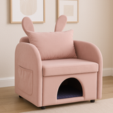 Velvet Pink Bunny-Ear Pet-Friendly Armchair with Built-in Cat & Dog Hideaway, Plush Dual-Use Sofa Chair with Side Pocket, 27.4 x 25.2 x 37.4 inch