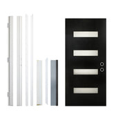 36 x 80 Fiberglass Entry Door with Brickmould, Frosted Glass, Black Finished Knock-Down Fiberglass Door - Contemporary Style for Home's Front Entrance, Left Hand Inswing with White Vinyl Frame
