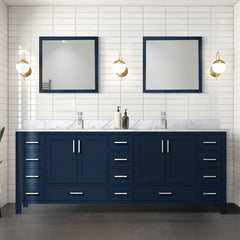 Navy Blue Double Bath Vanity 84 in. W x 22 in. D, Carrara Marble Top, and Faucet Set