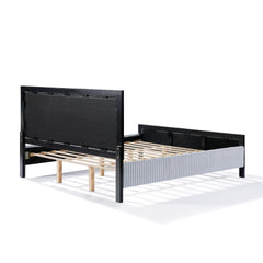 King Size Upholstered Bed with Fluffy Soft Headboard,Grey+Black Frame