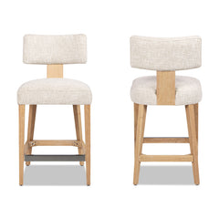 Penny Round Arched Upholstered Counter Stool, Set of 2, Travertine Beige Chenille