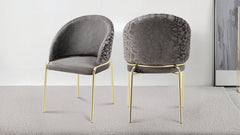 Onyx Modern Style 2PC Chairs made with Velvet fabric and Gold coated metal Legs -Dark Gray