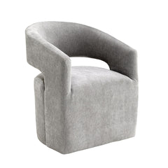 Light Gray Finish 1pc Arm Chair Pedestal Base w/ Casters Round Seat Textured Fabric Contemporary Bedroom Furniture