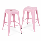 24 Inch Counter Height Stool, Backless Metal Bar Stools Set of 2, Non-Stackable, Detachable & Easy Assembly, Space-Saving Design for Kitchen Island/Bar/Café/Dining Room (Pink)