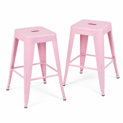 24 Inch Counter Height Stool, Backless Metal Bar Stools Set of 2, Non-Stackable, Detachable & Easy Assembly, Space-Saving Design for Kitchen Island/Bar/Café/Dining Room (Pink)