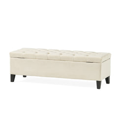 Button - Tufted and Diamond - Stitched Storage Ottoman, Beige