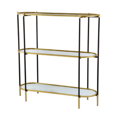 48.5x16.5x50" 3-Tier Metal Console Table, Black Gold Mirrored Shelf