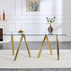 71-Inch Tempered Glass Dining Table with Sturdy Metal Legs