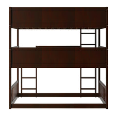 Twin Size Triple Rubber Wood Bunk Bed, with Ladders, Guardrails Detachable Bunk Bed, Twin over Twin over Twin,Espresso