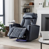 270° Power Swivel Recliner,Home Theater Seating With Hidden Arm Storage and LED Light Strip,Cup Holder,360° Swivel Tray Table,and Cell Phone Holder,Soft Living Room Chair Blue