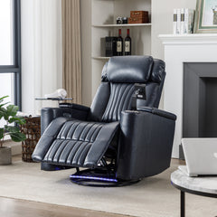 270° Power Swivel Recliner,Home Theater Seating With Hidden Arm Storage and LED Light Strip,Cup Holder,360° Swivel Tray Table,and Cell Phone Holder,Soft Living Room Chair Blue