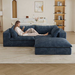 39.8" Cloud Sofa,Corduroy Fabric,Deep Seat Couches,Double-layer design,Removable Cushion,No Assembly, DIY Combination for Living room, Bedroom,Conference room ,Apartment,Blue