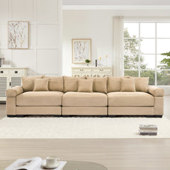 130" Oversized Cloud Modular Sectional Couch,Premium Corduroy 3-Seater Sofa Extra-Thick Armrests Good Resilience Cushion Ergonomic Design,Easy Assembly Suitable For Living Rooms Studies,Camel