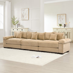 130" Oversized Cloud Modular Sectional Couch,Premium Corduroy 3-Seater Sofa Extra-Thick Armrests Good Resilience Cushion Ergonomic Design,Easy Assembly Suitable For Living Rooms Studies,Camel
