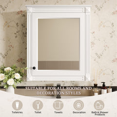 24'' x 27'' Wall Mounted Bathroom Storage Cabinet with Mirror, Medicine Cabinet with Height Adjustable Shelf, Over the Toilet Space Saver Cabinet