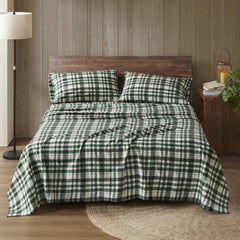4 Pieces Cal King 100% Cotton Flannel Printed Sheet Set,Finton