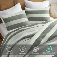 3-Piece King/Cal King Stripe Textured Print Comforter Set,Sage