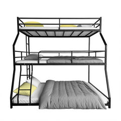 Triple Bed with Long and Short Ladder & Full-Length Guardrails , Easy Assembly ,for Kid Boy Girl ,Black,Custom mattress needed