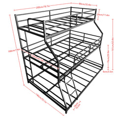Triple Bed with Long and Short Ladder & Full-Length Guardrails , Easy Assembly ,for Kid Boy Girl ,Black,Custom mattress needed