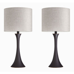 Lenuxe 24" Contemporary Metal Table Lamp in Oil Rubbed Bronze with Natural Linen Shade from Grandview Gallery by LumiSource - Set of 2