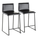 Mara 26" Contemporary Counter Stool in Black Metal and Black Faux Leather by LumiSource - Set of 2