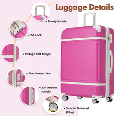 Hardshell Luggage Sets with Bags Lightweight Suitcase Double Spinner Wheels with TSA Lock ,Single Vintage Luggage 24 IN,Pink