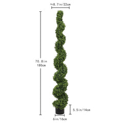 6FT Artificial Spiral Topiary Trees – Outdoor Faux Boxwood Plants with Large Twisted Green Potted Design for Garden, Front Porch, Patio or Planter Decoration, 2pcs/set