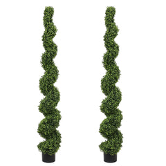 6FT Artificial Spiral Topiary Trees – Outdoor Faux Boxwood Plants with Large Twisted Green Potted Design for Garden, Front Porch, Patio or Planter Decoration, 2pcs/set