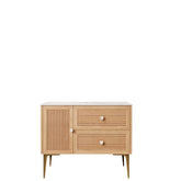MUNIN 36" Freestanding Bathroom Light Oak Woodgrain Plywood Cabinet with Carrara White Sintered Stone Counter Top, Two Drawers and One Door, NO Basin, NO Faucet and Sink Cover