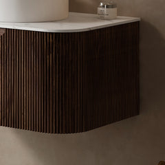 DINA 30'' Wall Mounted Cabinet, with Carrara White Artificial Marble Countertop and Drawer, NO Basin, NO Faucet, Dark Walnut Woodgrain Color