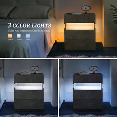 LED Nightstands 3 Drawer Dresser for Bedroom End Table with Acrylic Board LED Bedside Tables (Gray)