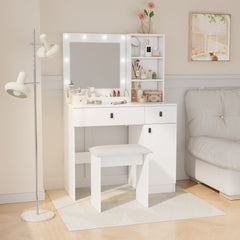 Vanity Desk with Lights, Vanity Set with Mirror, Makeup Vanity Desk with Large Drawers & Three Level Storage Dreeser, Vanitys/Vanities with 3 Lights Brightness Adjustable for Bedroom, White