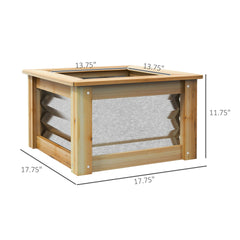 Outsunny Raised Garden Bed Set of 2, Outdoor Planter Box, Galvanized Metal Reinforced with Wood, Stock Tanks for Growing Flowers, Herbs and Vegetables