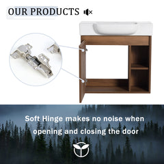 24'' Wall-Mounted Bathroom Vanity with White Ceramic Sink & Soft-Close Door, KD-Packing