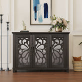 49.33" x 15.55" spacious size countertop Sideboard with 3 mirrored doors adjustable shelves buffet cabinet, storage cabinet for living room, bedroom, dinning room, kitchen, hallway closet brown color